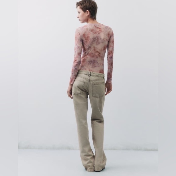 ZARA TRF WIDE-LEG MID-RISE FULL LENGTH JEANS - Light grey 6688/ - Picture 8 of 8